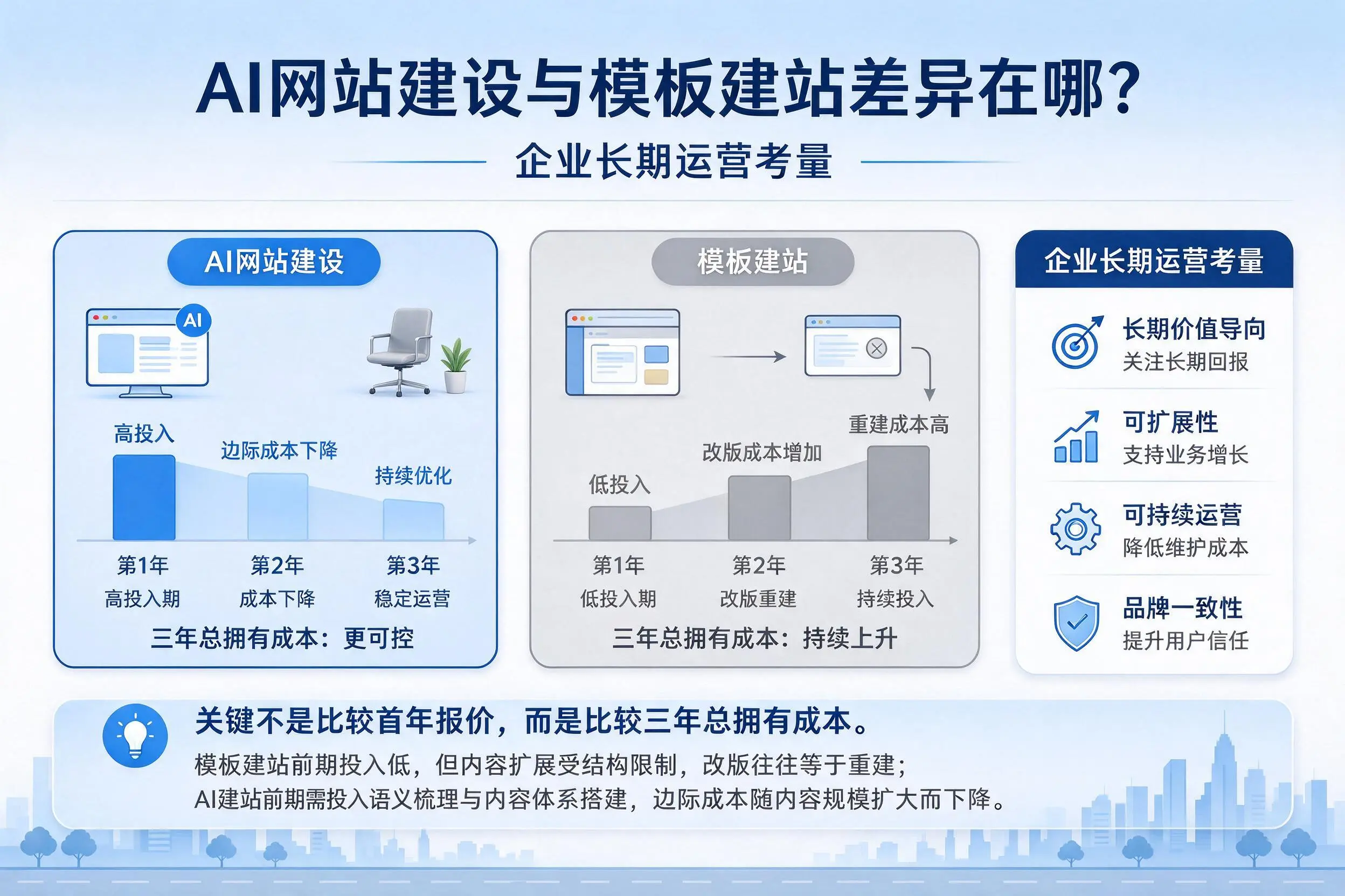 AI网站建设与模板建站差异在哪?芜湖企业长期运营考量